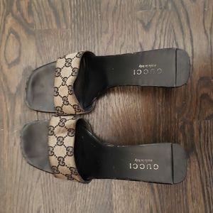 Authentic Vintage GUCCI Leather Canavas Clogs Mules